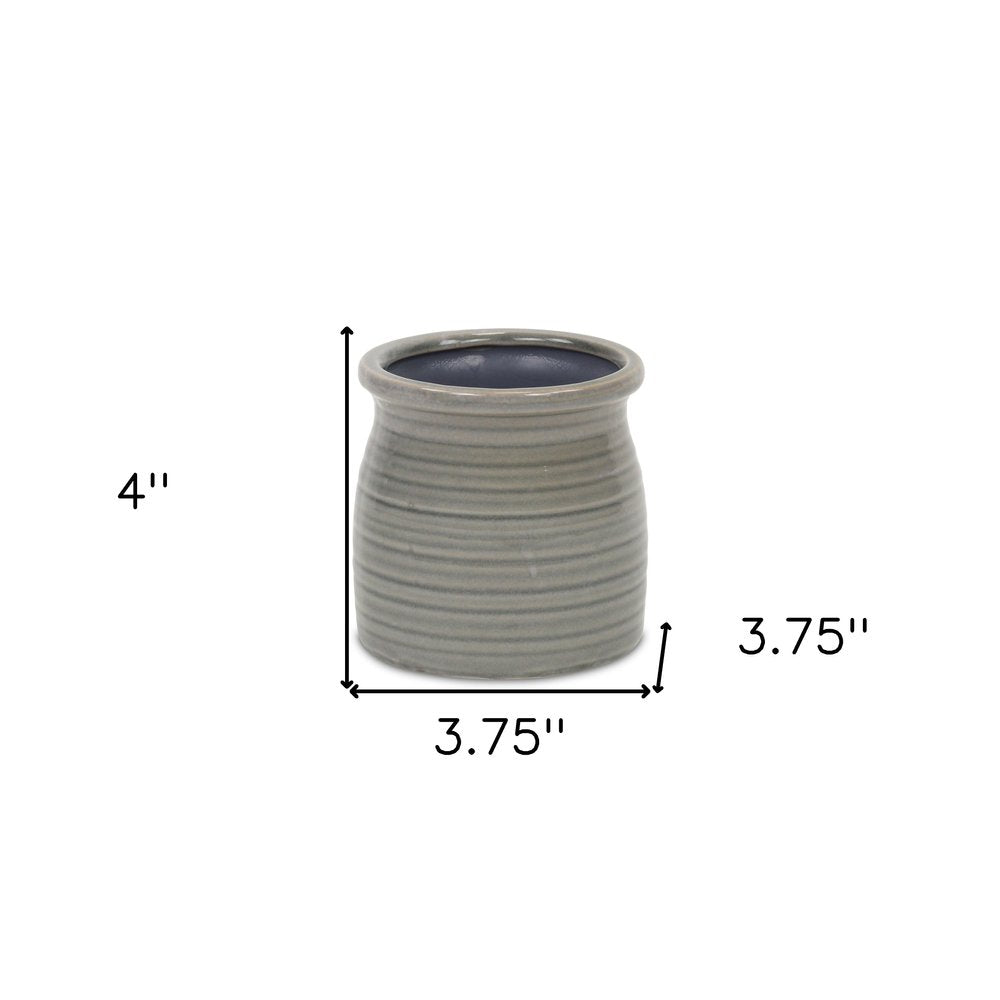 Gray Ceramic 15 Ounce Striped Round Distressed Pot Planter HomeRoots