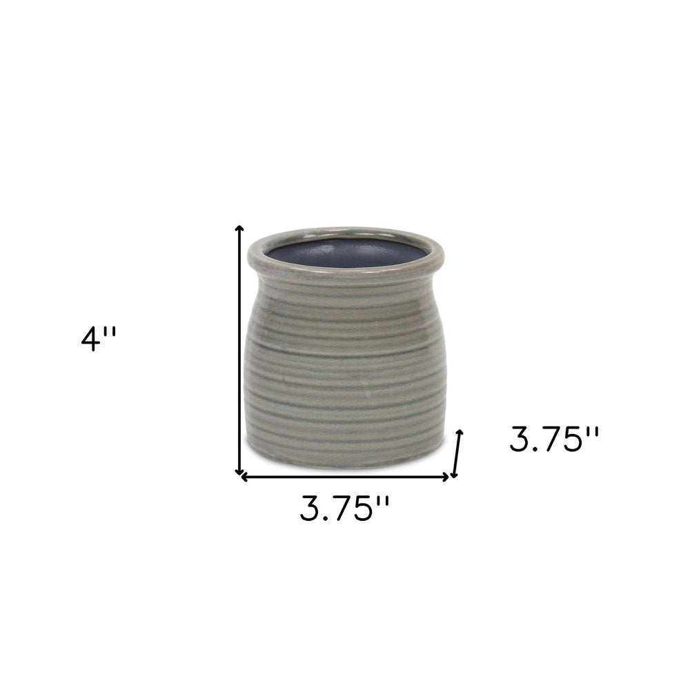 Gray Ceramic 15 Ounce Striped Round Distressed Pot Planter HomeRoots