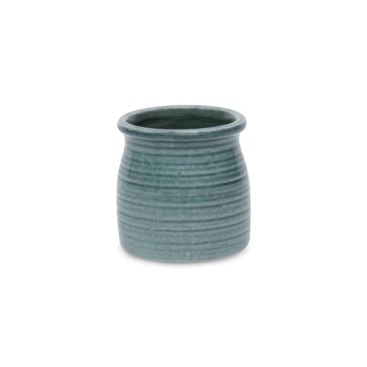 Green Ceramic 12 Ounce Striped Round Distressed Pot Planter HomeRoots