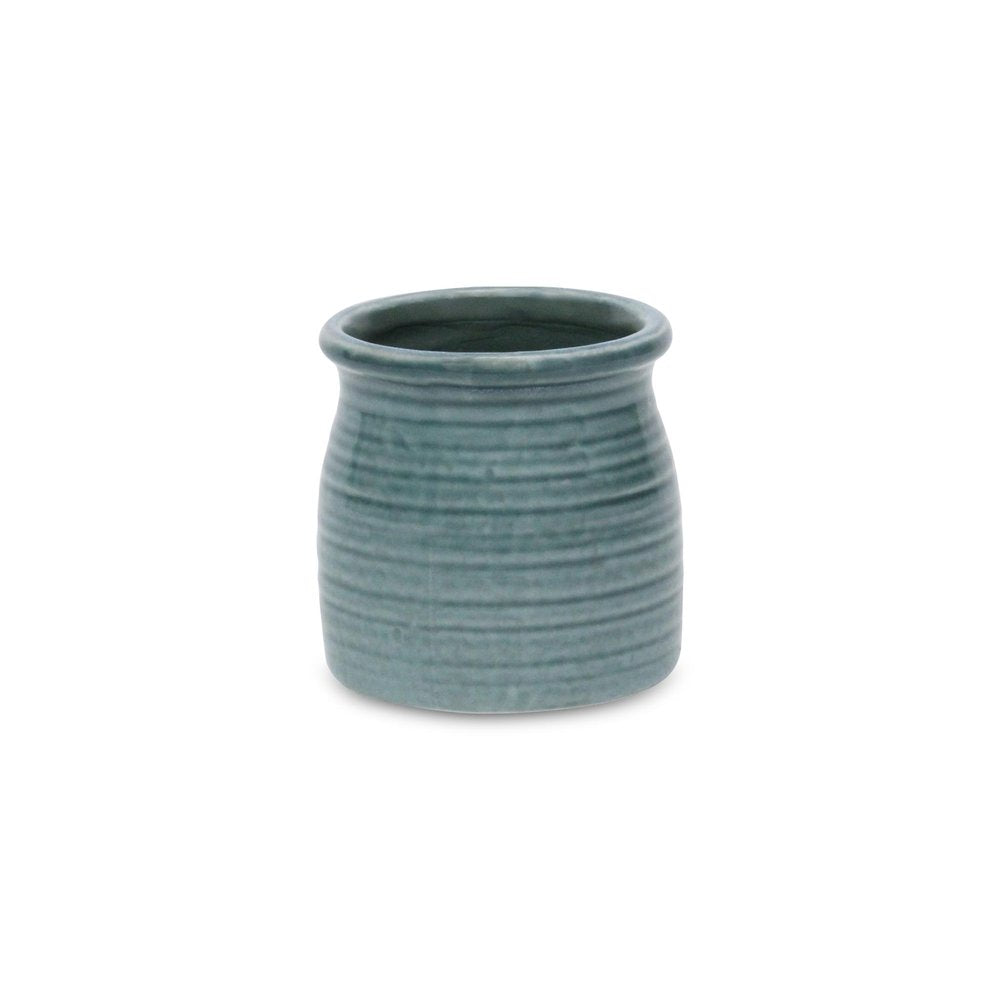 Green Ceramic 12 Ounce Striped Round Distressed Pot Planter HomeRoots