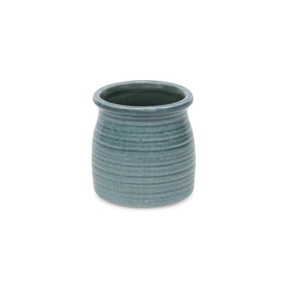 Green Ceramic 12 Ounce Striped Round Distressed Pot Planter HomeRoots