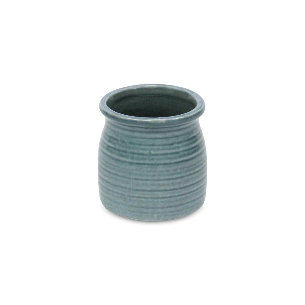 Green Ceramic 12 Ounce Striped Round Distressed Pot Planter HomeRoots