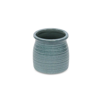 Green Ceramic 12 Ounce Striped Round Distressed Pot Planter HomeRoots