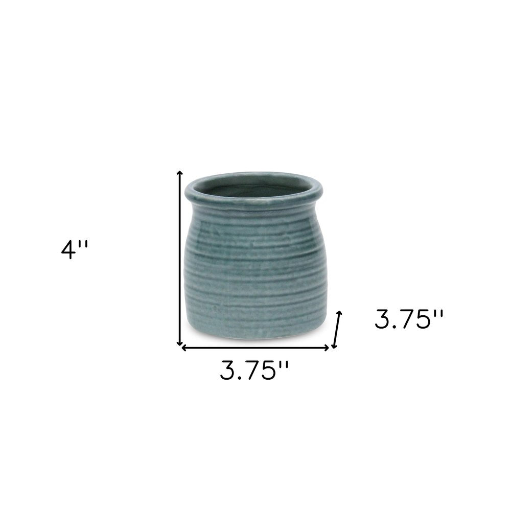Green Ceramic 12 Ounce Striped Round Distressed Pot Planter HomeRoots