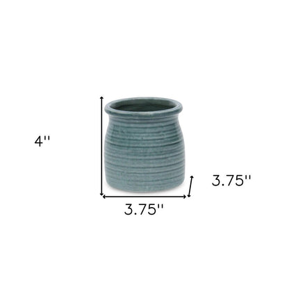 Green Ceramic 12 Ounce Striped Round Distressed Pot Planter HomeRoots