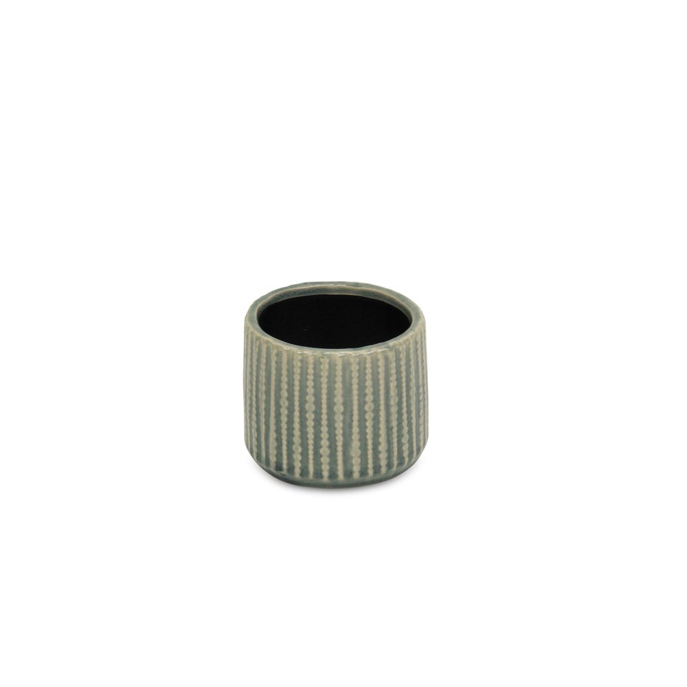 Beige And Green Ceramic 12 Ounce Striped Round Distressed Pot Planter HomeRoots