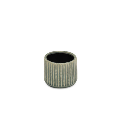Beige And Green Ceramic 12 Ounce Striped Round Distressed Pot Planter HomeRoots