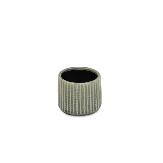 Beige And Green Ceramic 12 Ounce Striped Round Distressed Pot Planter HomeRoots