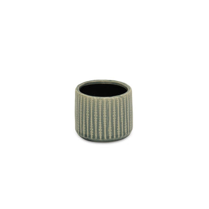 Beige And Green Ceramic 12 Ounce Striped Round Distressed Pot Planter HomeRoots