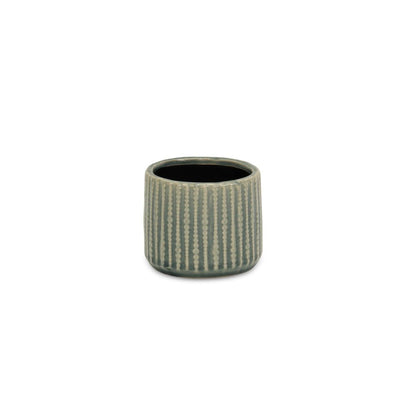 Beige And Green Ceramic 12 Ounce Striped Round Distressed Pot Planter HomeRoots