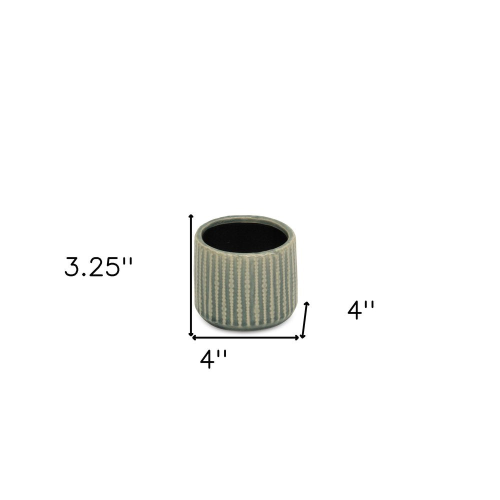 Beige And Green Ceramic 12 Ounce Striped Round Distressed Pot Planter HomeRoots