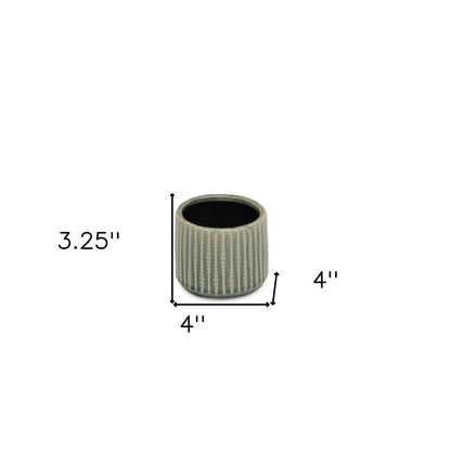 Beige And Green Ceramic 12 Ounce Striped Round Distressed Pot Planter HomeRoots