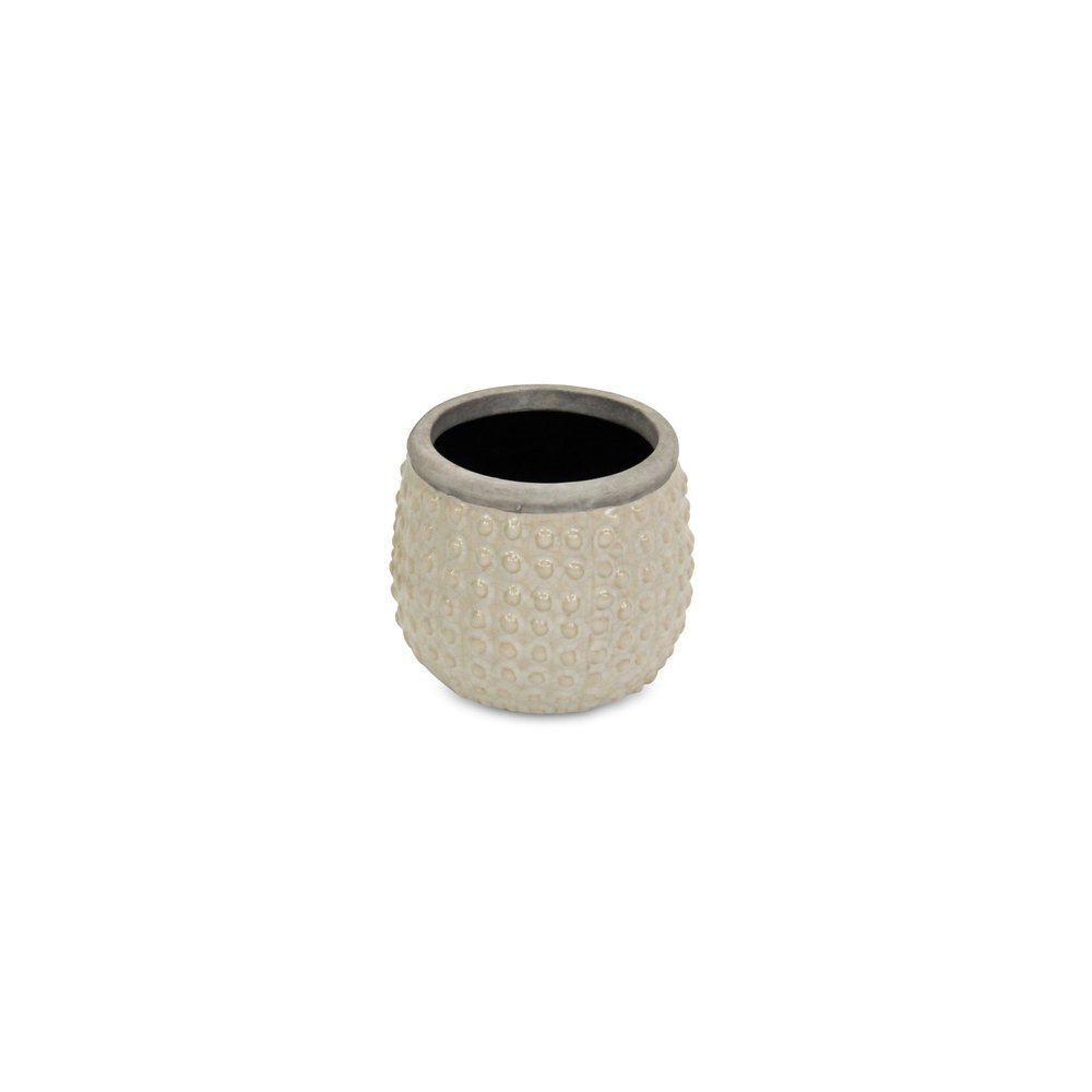 Beige And Gray Ceramic 12 Ounce Dotted Round Distressed Pot Planter HomeRoots