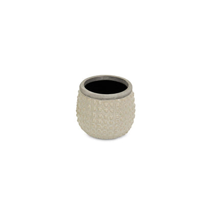 Beige And Gray Ceramic 12 Ounce Dotted Round Distressed Pot Planter HomeRoots
