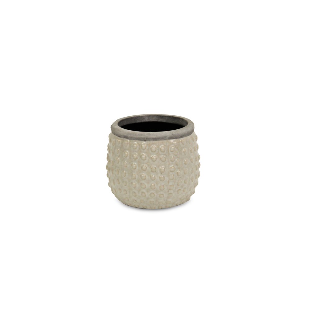 Beige And Gray Ceramic 12 Ounce Dotted Round Distressed Pot Planter HomeRoots