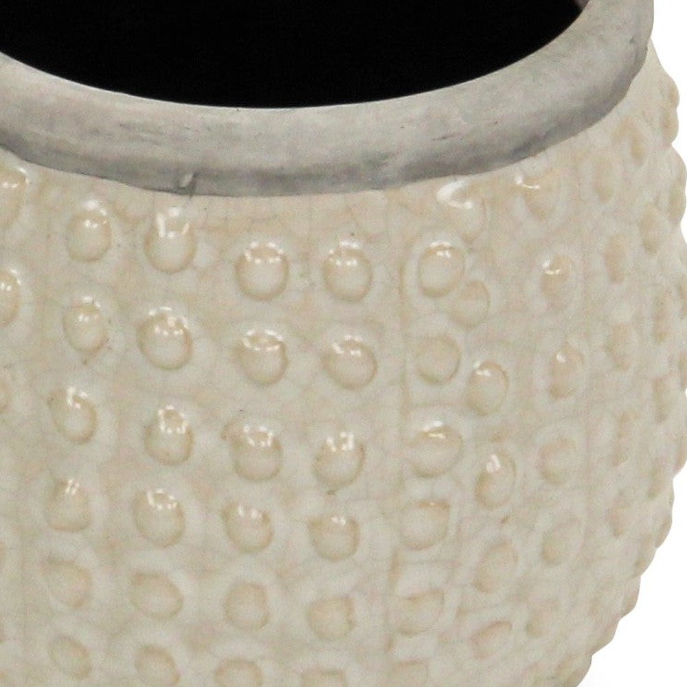Beige And Gray Ceramic 12 Ounce Dotted Round Distressed Pot Planter HomeRoots
