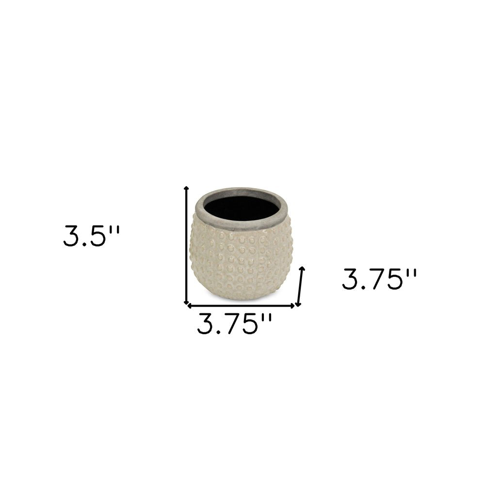 Beige And Gray Ceramic 12 Ounce Dotted Round Distressed Pot Planter HomeRoots