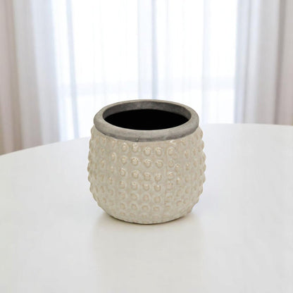 Beige And Gray Ceramic 12 Ounce Dotted Round Distressed Pot Planter HomeRoots