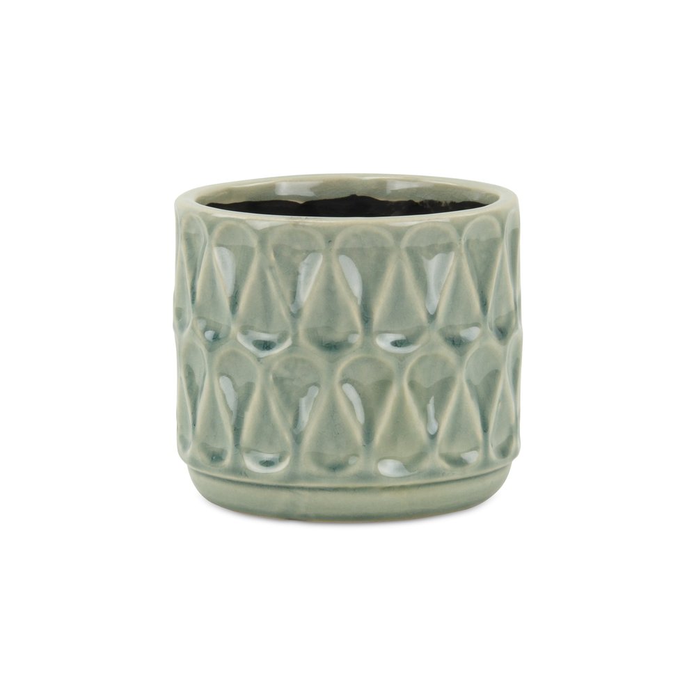 Green Ceramic 10 Ounce Geometric Round Distressed Pot Planter HomeRoots