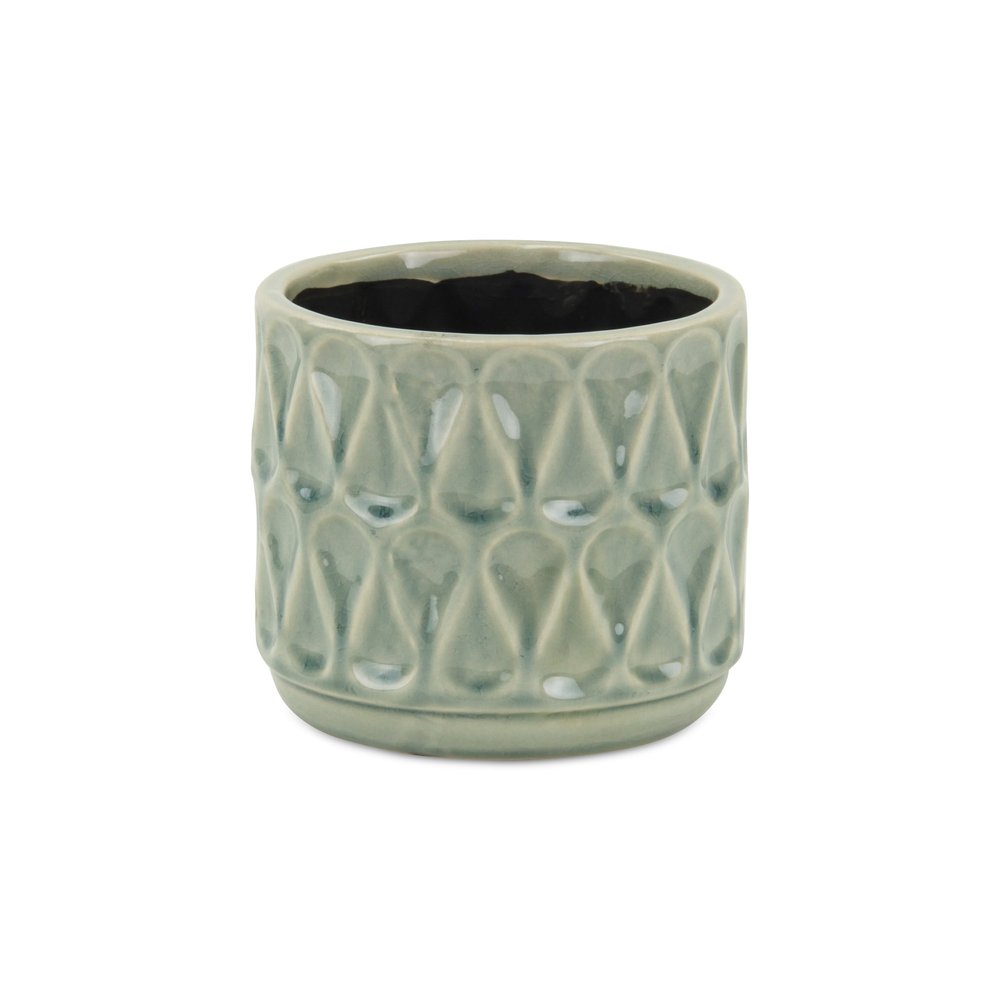 Green Ceramic 10 Ounce Geometric Round Distressed Pot Planter HomeRoots