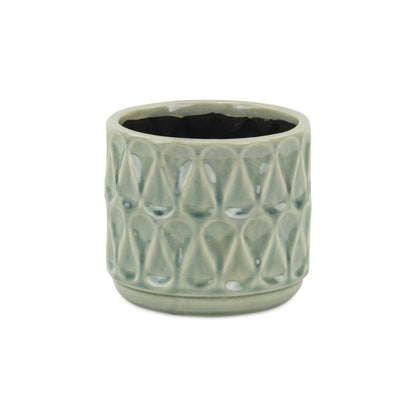 Green Ceramic 10 Ounce Geometric Round Distressed Pot Planter HomeRoots