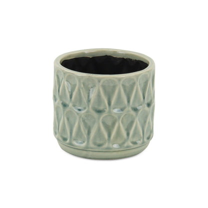 Green Ceramic 10 Ounce Geometric Round Distressed Pot Planter HomeRoots