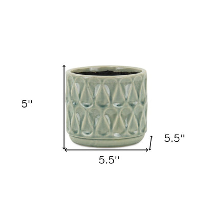 Green Ceramic 10 Ounce Geometric Round Distressed Pot Planter HomeRoots