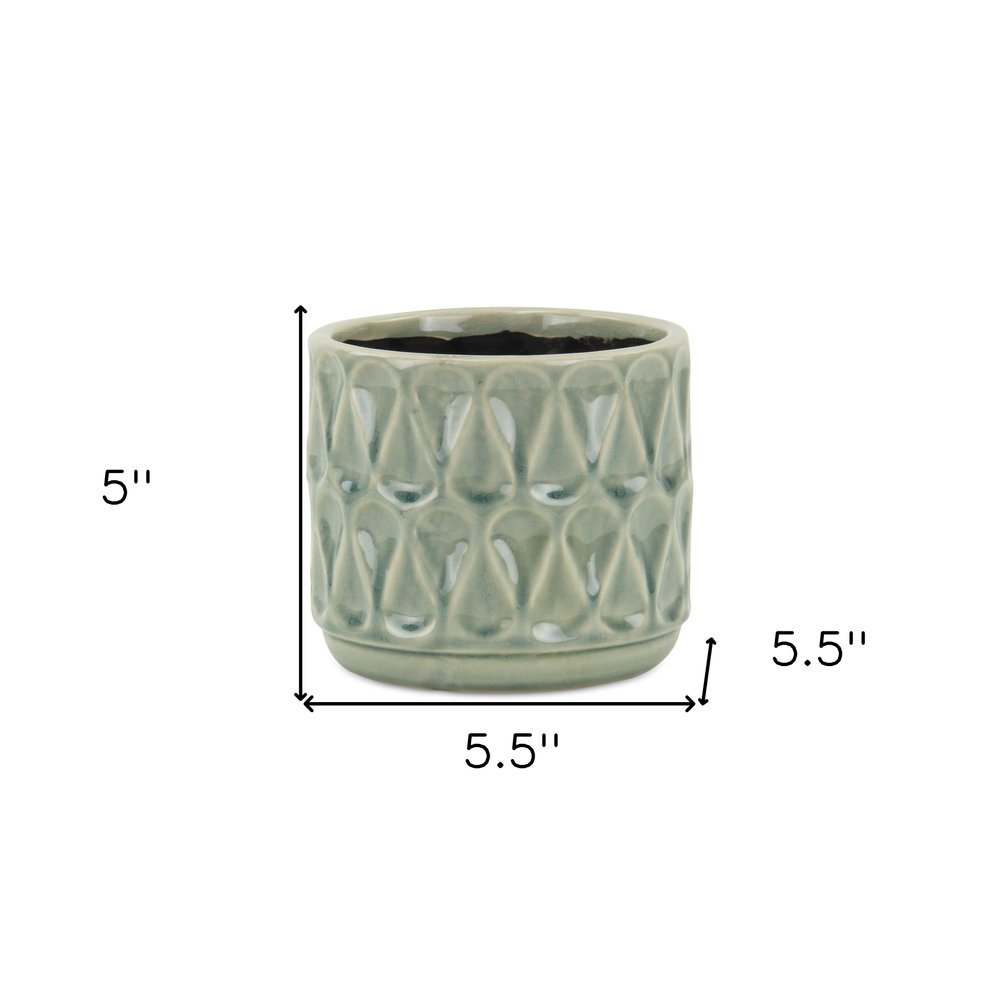 Green Ceramic 10 Ounce Geometric Round Distressed Pot Planter HomeRoots