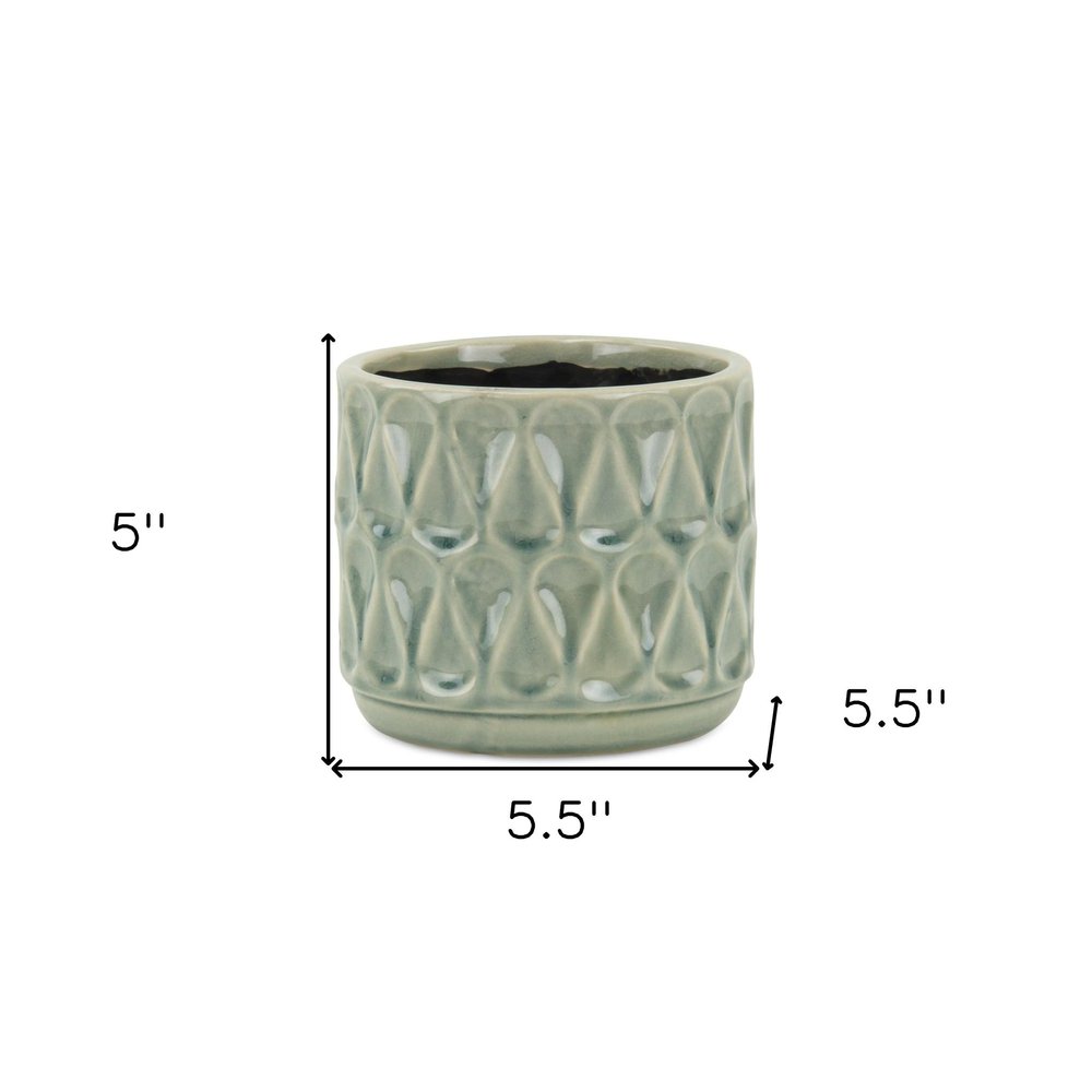 Green Ceramic 10 Ounce Geometric Round Distressed Pot Planter HomeRoots