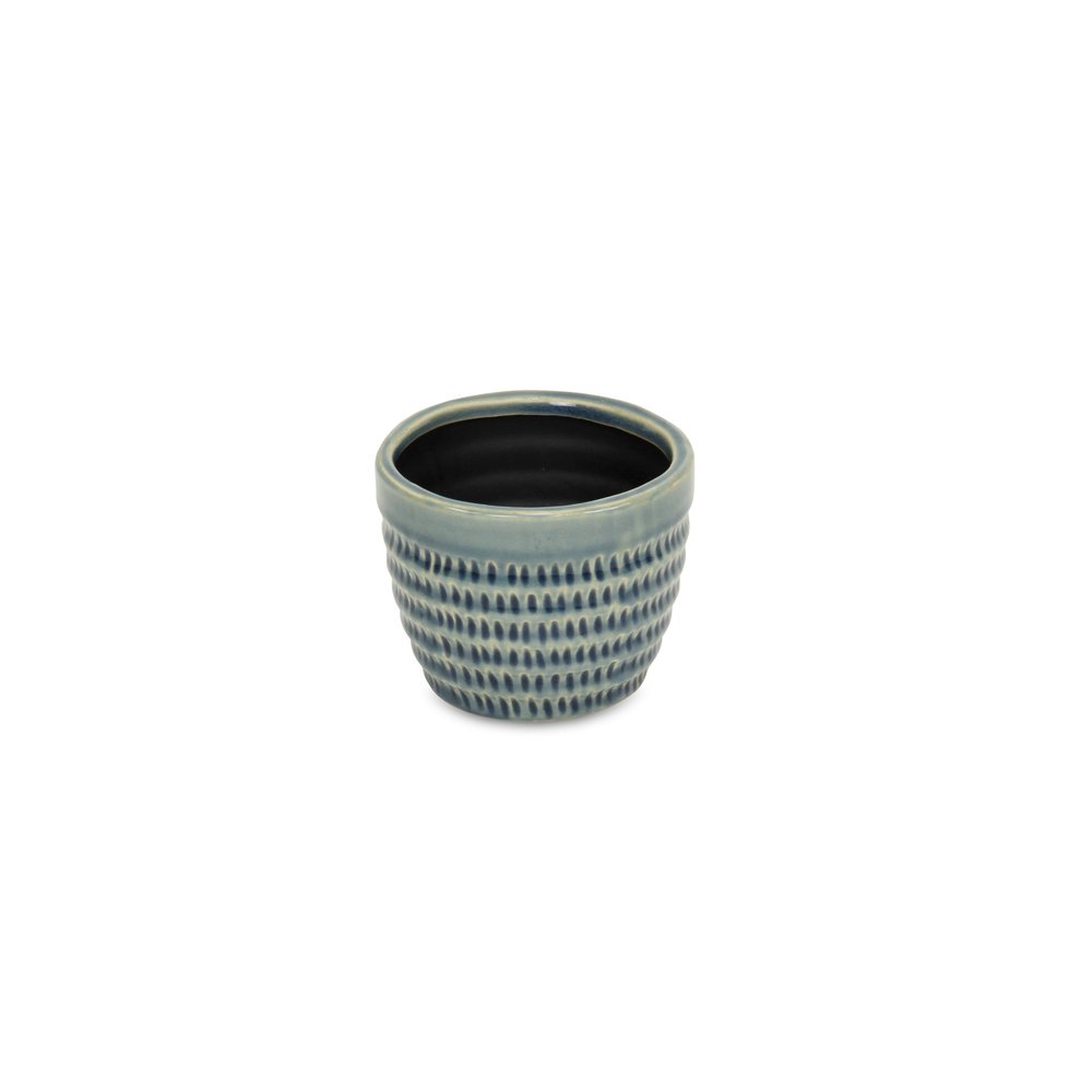 Blue Ceramic 7 Ounce Dotted Round Distressed Pot Planter HomeRoots