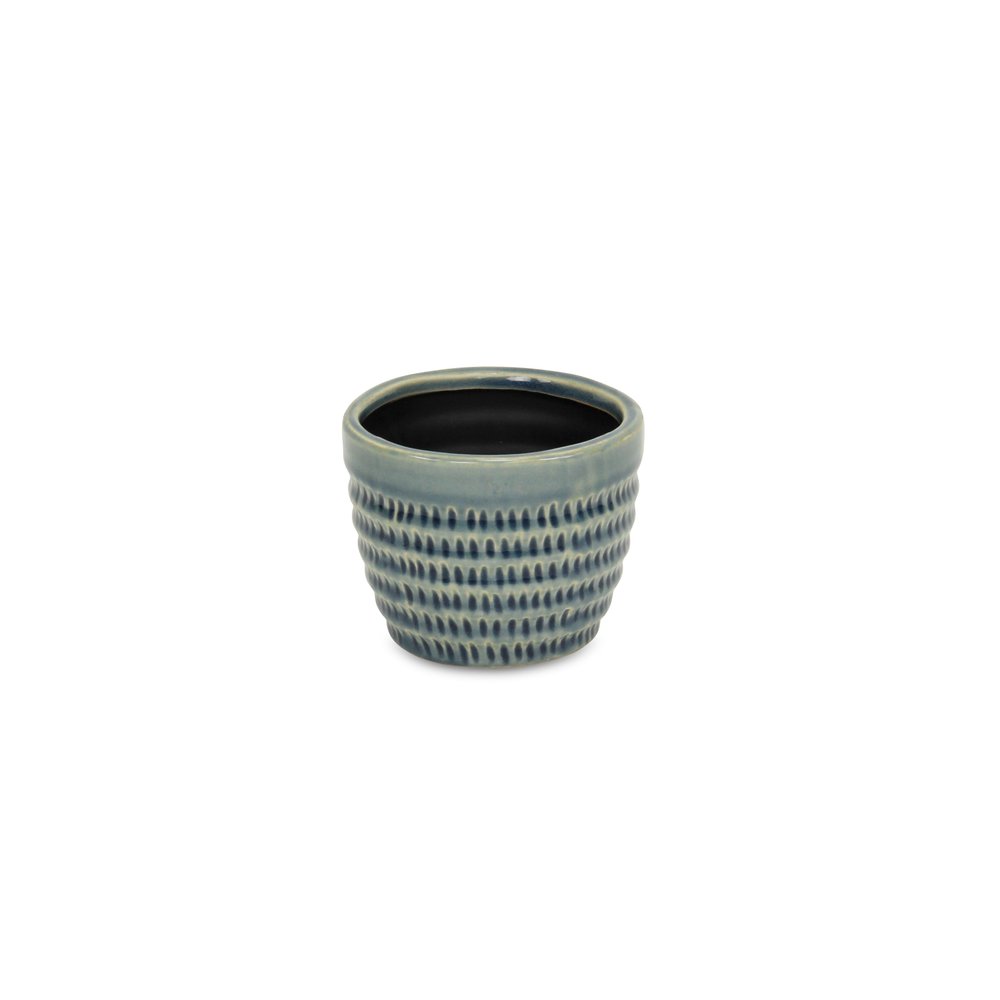 Blue Ceramic 7 Ounce Dotted Round Distressed Pot Planter HomeRoots
