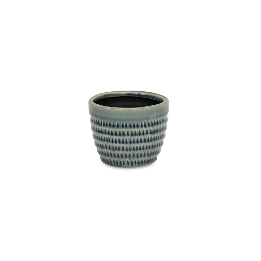 Blue Ceramic 7 Ounce Dotted Round Distressed Pot Planter HomeRoots