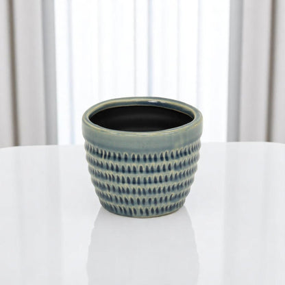 Blue Ceramic 7 Ounce Dotted Round Distressed Pot Planter HomeRoots