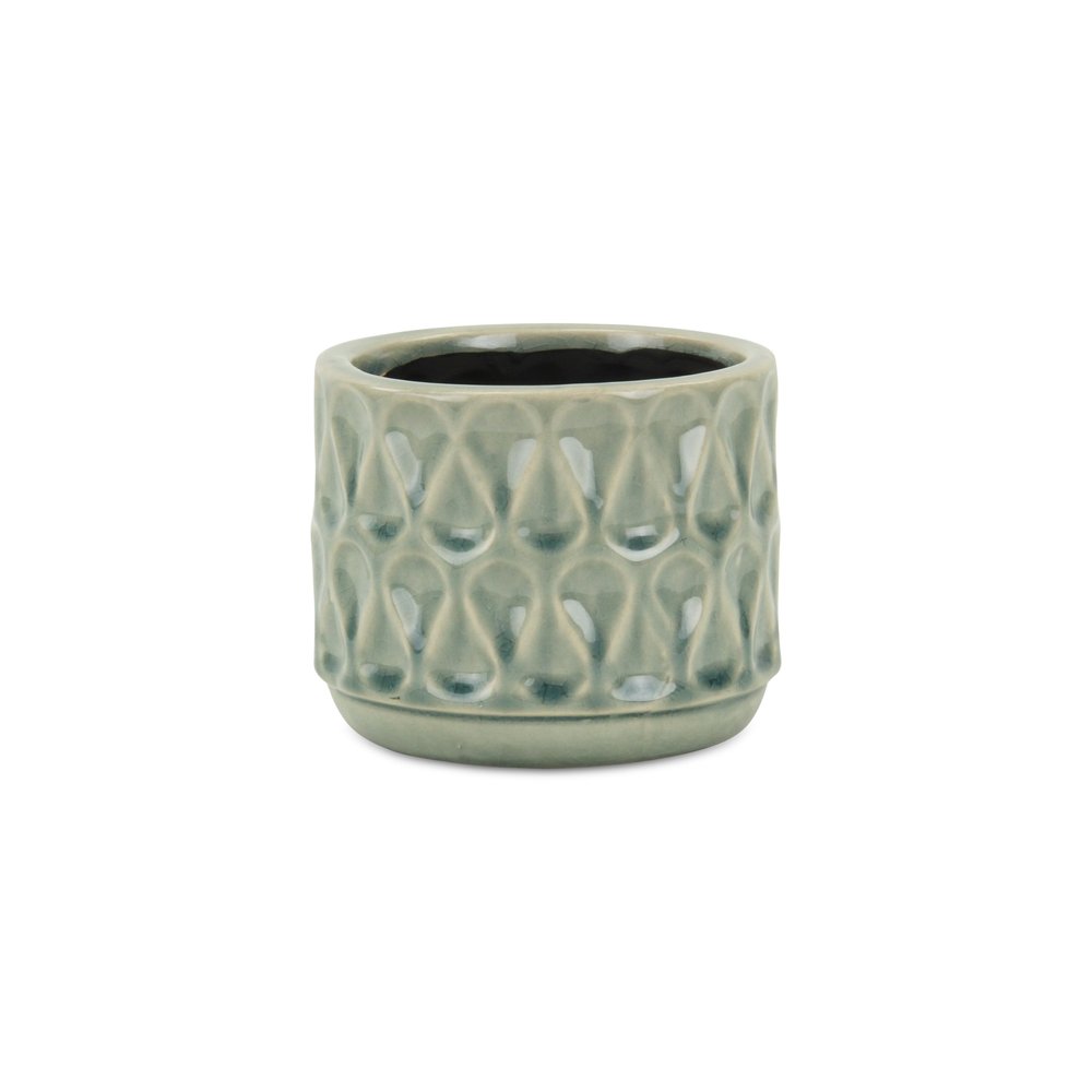 Green Ceramic 22 Ounce Geometric Round Distressed Pot Planter HomeRoots