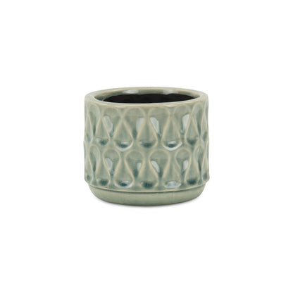 Green Ceramic 22 Ounce Geometric Round Distressed Pot Planter HomeRoots