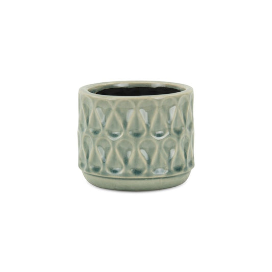 Green Ceramic 22 Ounce Geometric Round Distressed Pot Planter HomeRoots