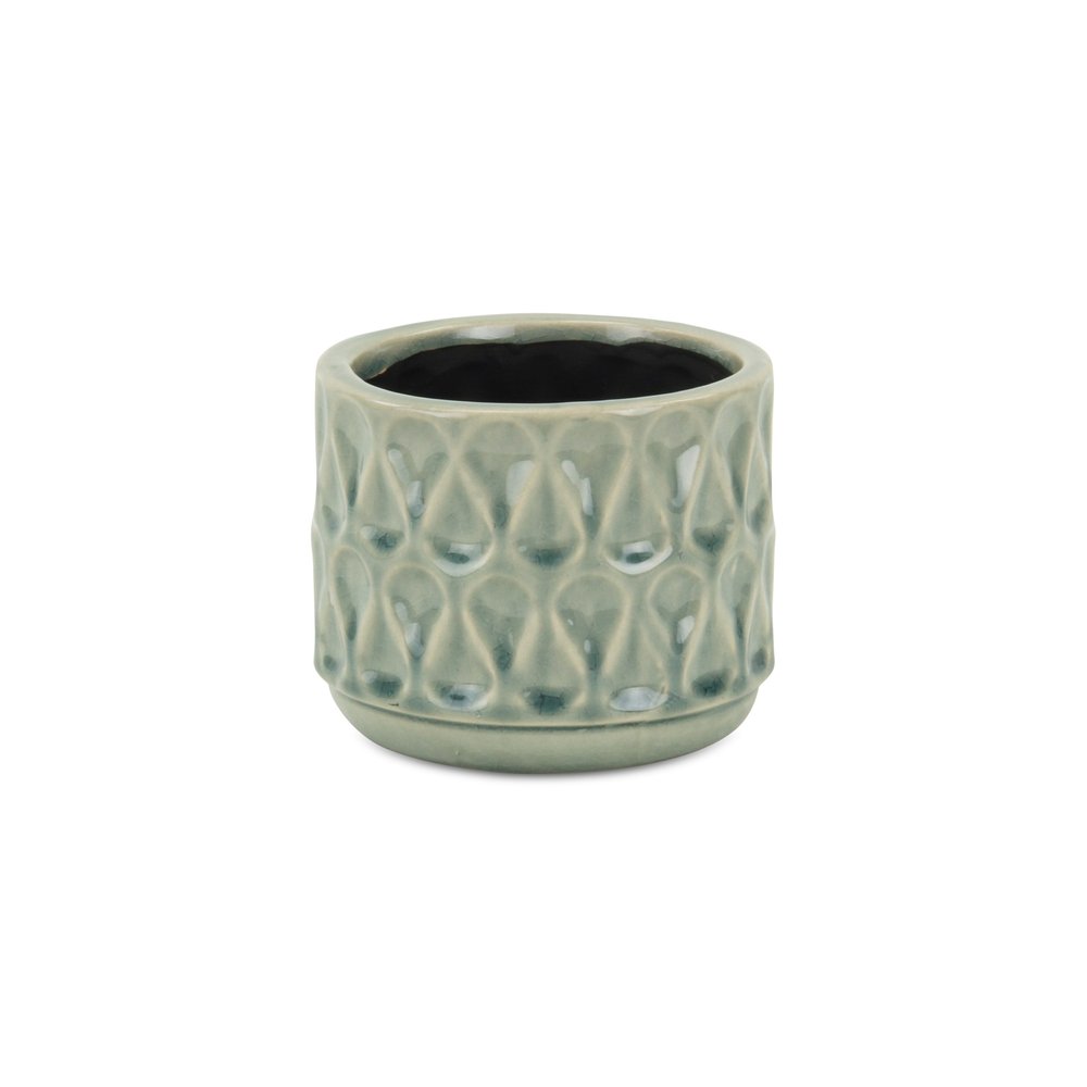 Green Ceramic 22 Ounce Geometric Round Distressed Pot Planter HomeRoots