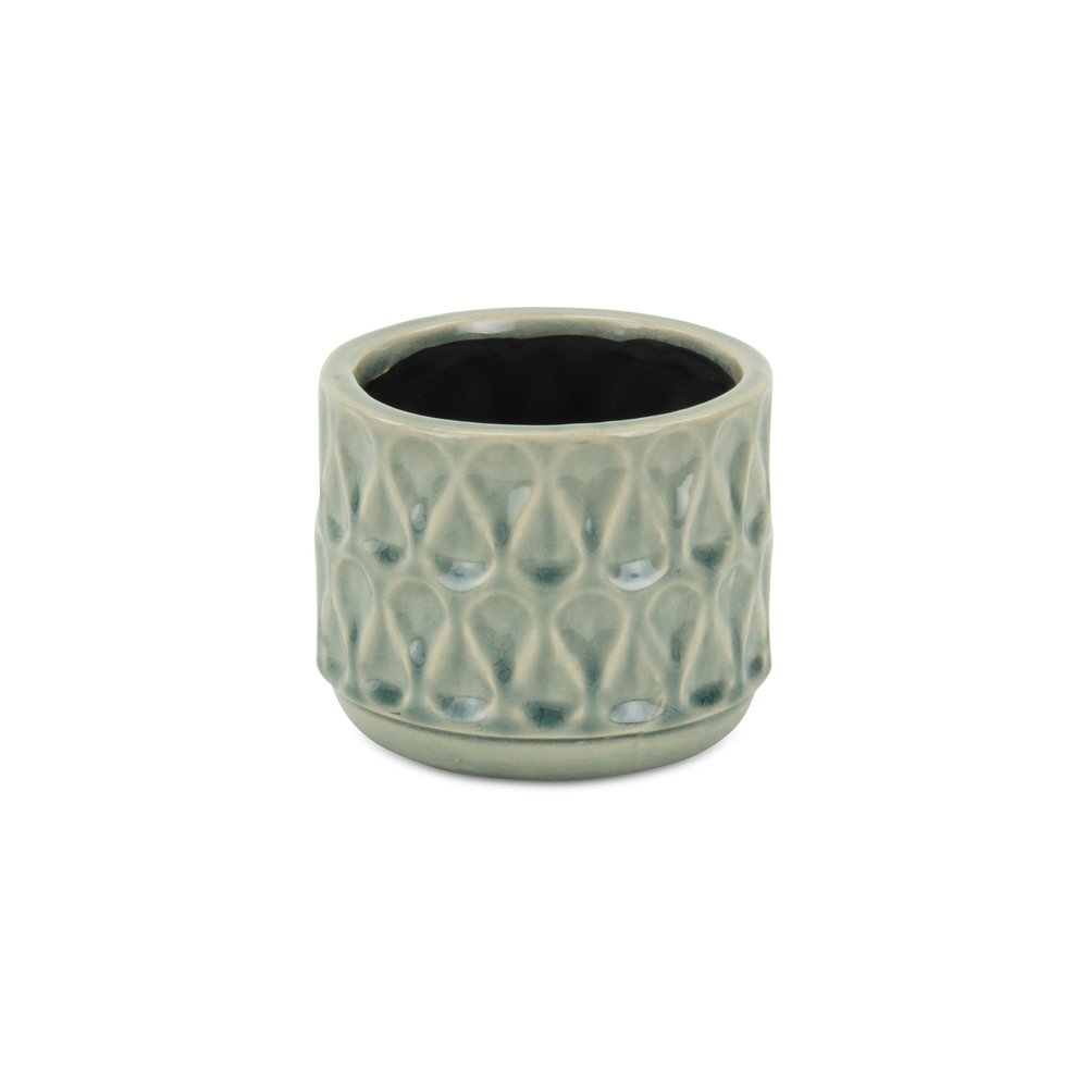 Green Ceramic 22 Ounce Geometric Round Distressed Pot Planter HomeRoots