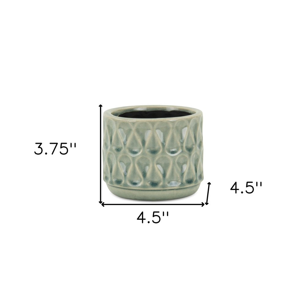 Green Ceramic 22 Ounce Geometric Round Distressed Pot Planter HomeRoots