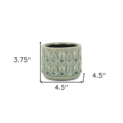 Green Ceramic 22 Ounce Geometric Round Distressed Pot Planter HomeRoots