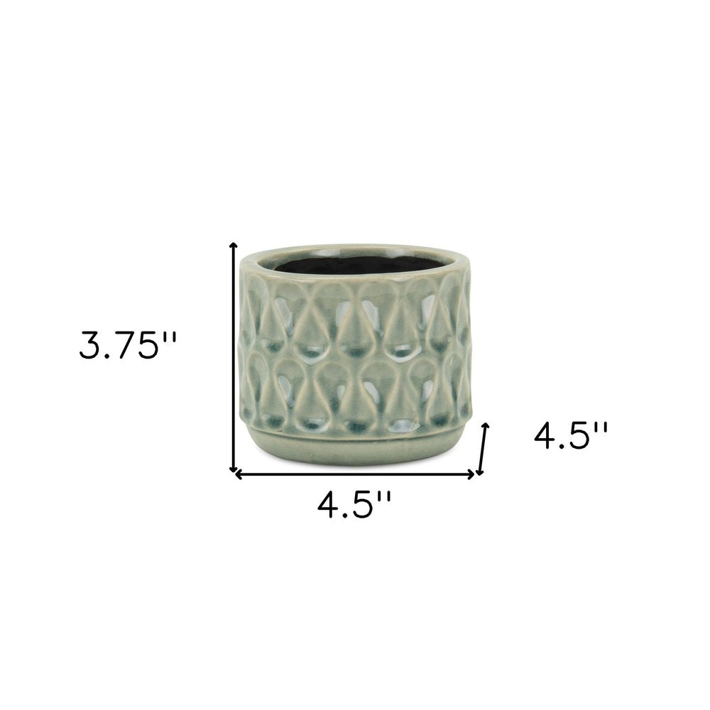 Green Ceramic 22 Ounce Geometric Round Distressed Pot Planter HomeRoots