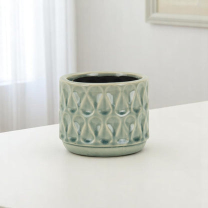 Green Ceramic 22 Ounce Geometric Round Distressed Pot Planter HomeRoots