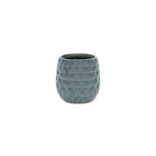 Blue And Gold Ceramic 20 Ounce Geometric Round Distressed Pot Planter HomeRoots