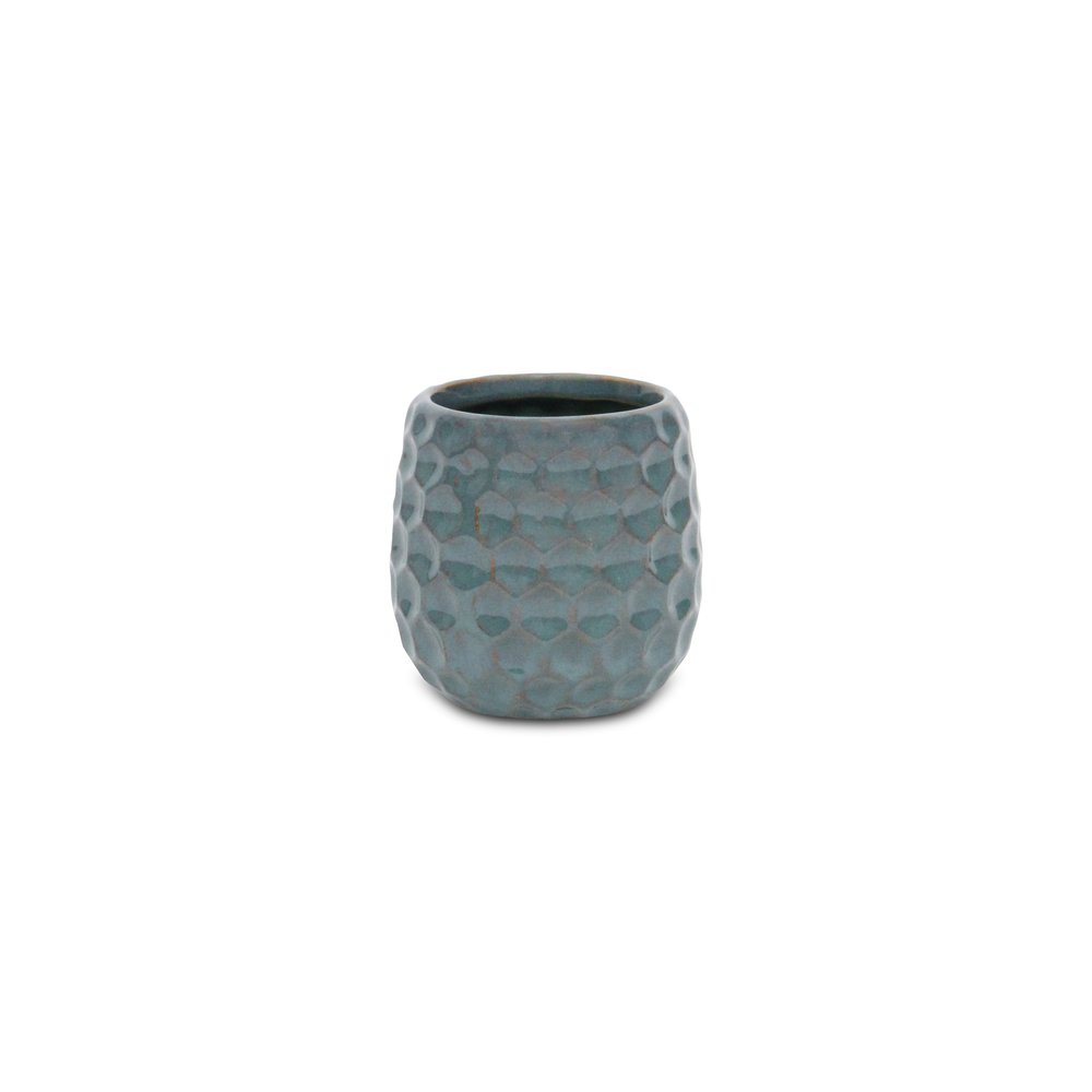 Blue And Gold Ceramic 20 Ounce Geometric Round Distressed Pot Planter HomeRoots