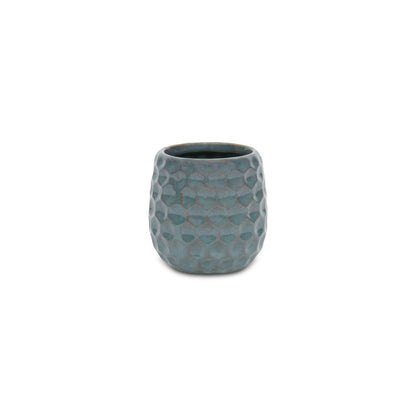 Blue And Gold Ceramic 20 Ounce Geometric Round Distressed Pot Planter HomeRoots