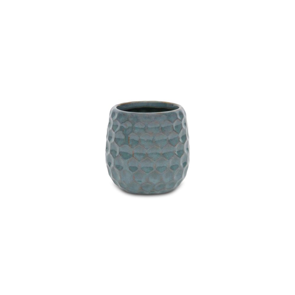 Blue And Gold Ceramic 20 Ounce Geometric Round Distressed Pot Planter HomeRoots