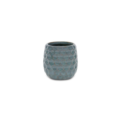 Blue And Gold Ceramic 20 Ounce Geometric Round Distressed Pot Planter HomeRoots