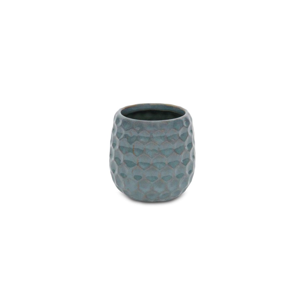 Blue And Gold Ceramic 20 Ounce Geometric Round Distressed Pot Planter HomeRoots