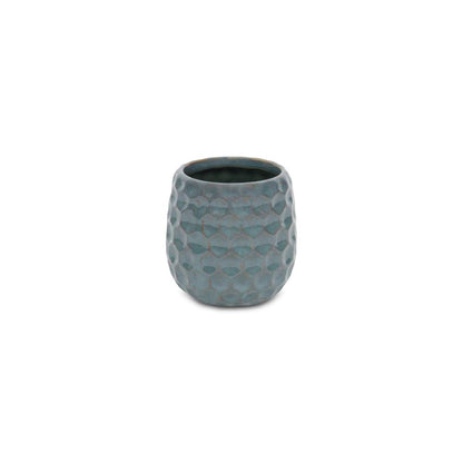 Blue And Gold Ceramic 20 Ounce Geometric Round Distressed Pot Planter HomeRoots