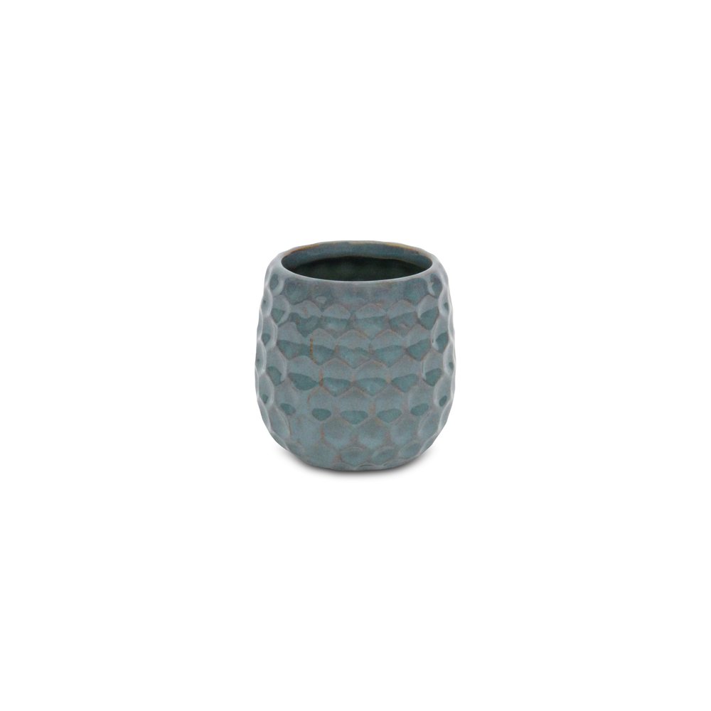 Blue And Gold Ceramic 20 Ounce Geometric Round Distressed Pot Planter HomeRoots